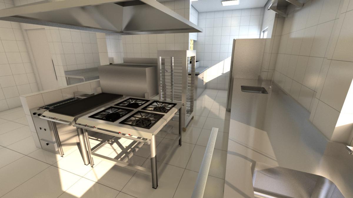 Projeto de cozinha profssional com 42,0m² para lanchonete.